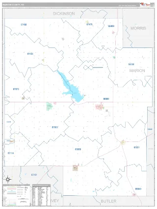 Marion County, KS Classic style ZIP Code wall map