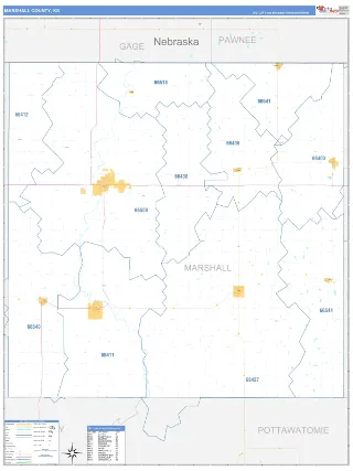 Marshall County, KS Business Reference style ZIP Code wall map