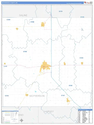 McPherson County, KS Business Reference style ZIP Code wall map