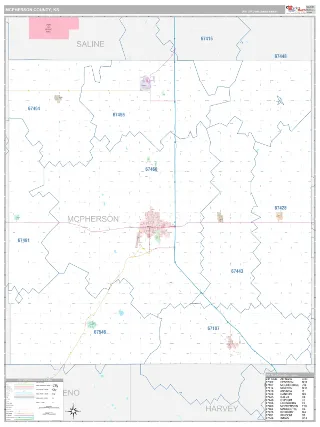 McPherson County, KS Classic style ZIP Code wall map