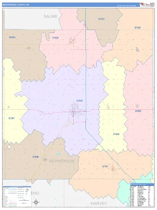 McPherson County, KS ColorCast style ZIP Code wall map