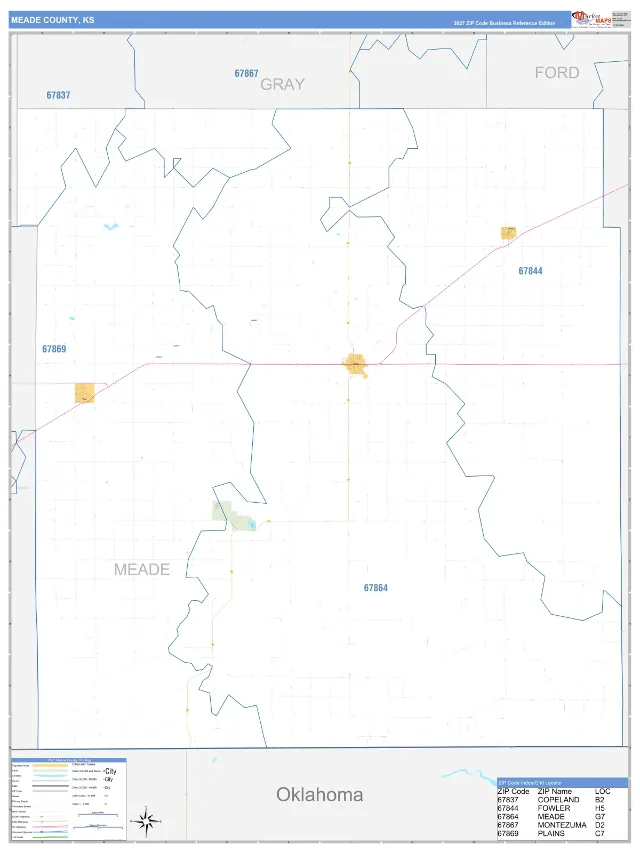 Meade County, KS ZIP Code Wall Map, Business Reference style