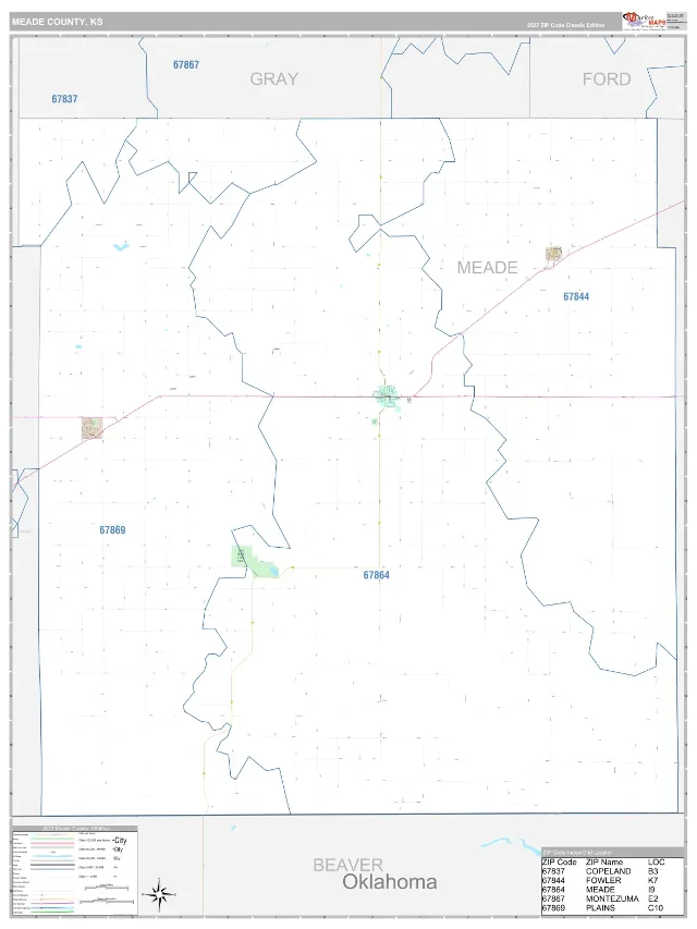 Meade County, KS ZIP Code Wall Map, Classic style