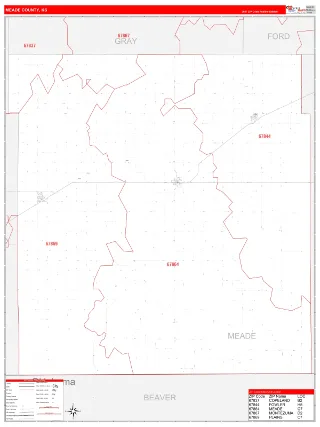 Meade County, KS RedLine style ZIP Code wall map