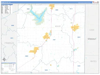 Miami County, KS Business Reference style ZIP Code wall map