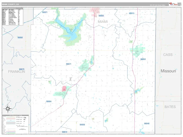 Miami County, KS ZIP Code Wall Map, Classic style