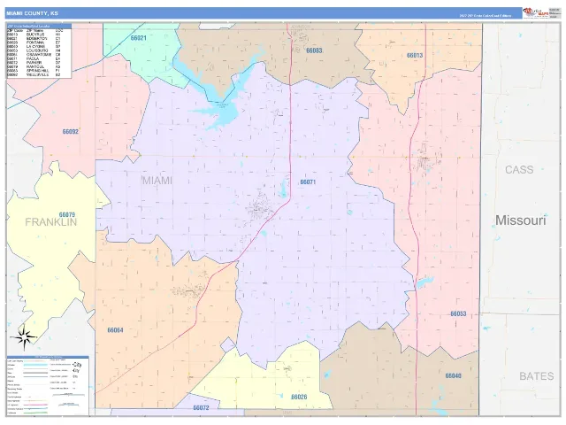 Miami County, KS ZIP Code Wall Map, ColorCast style