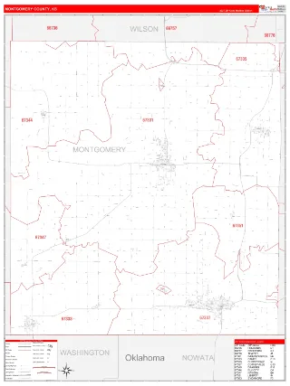 Montgomery County, KS RedLine style ZIP Code wall map