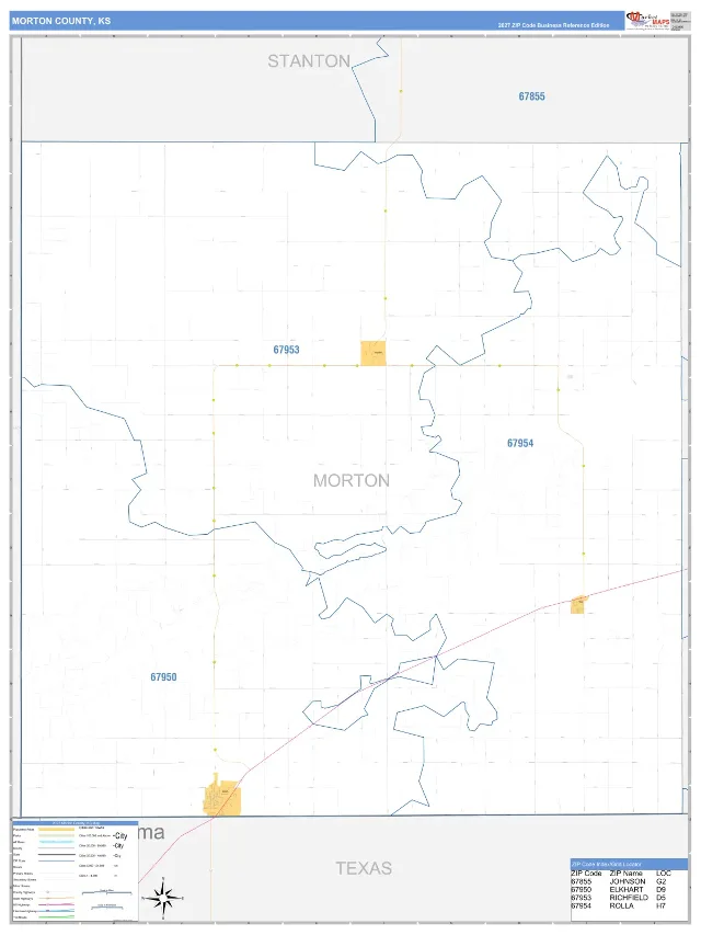 Morton County, KS ZIP Code Wall Map, Business Reference style
