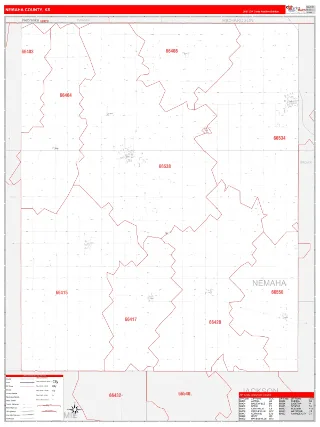 Nemaha County, KS RedLine style ZIP Code wall map