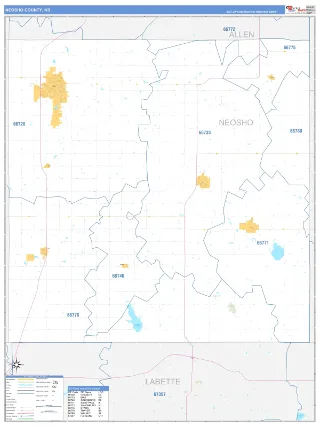 Neosho County, KS Business Reference style ZIP Code wall map