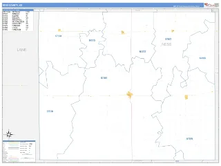 Ness County, KS Business Reference style ZIP Code wall map