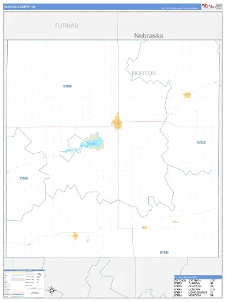 Norton County, KS Business Reference style ZIP Code wall map
