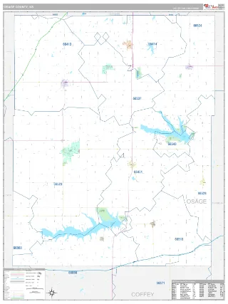 Osage County, KS Classic style ZIP Code wall map