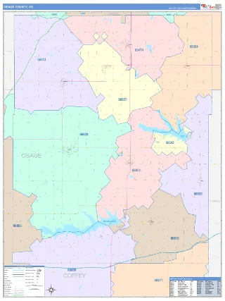 Osage County, KS ColorCast style ZIP Code wall map