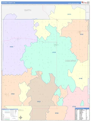 Osborne County, KS ColorCast style ZIP Code wall map