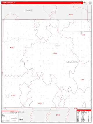 Osborne County, KS RedLine style ZIP Code wall map