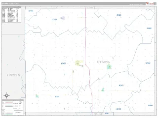Ottawa County, KS Classic style ZIP Code wall map
