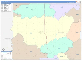 Ottawa County, KS ColorCast style ZIP Code wall map