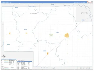 Pawnee County, KS Business Reference style ZIP Code wall map