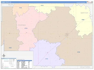 Pawnee County, KS ColorCast style ZIP Code wall map