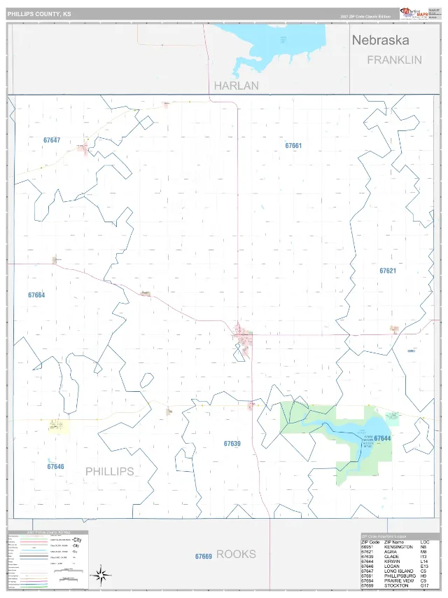 Phillips County, KS ZIP Code Wall Map, Classic style