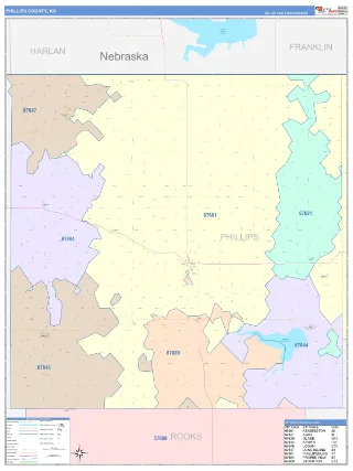Phillips County, KS ColorCast style ZIP Code wall map