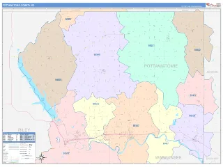 Pottawatomie County, KS ColorCast style ZIP Code wall map