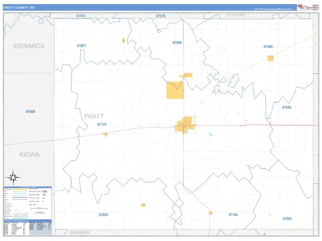 Pratt County, KS ZIP Code Wall Map, Business Reference style