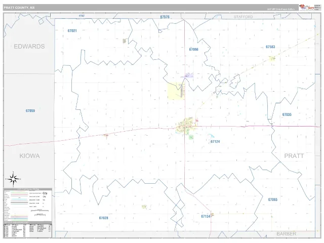 Pratt County, KS ZIP Code Wall Map, Classic style