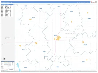 Republic County, KS Business Reference style ZIP Code wall map