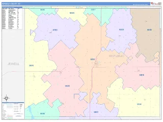 Republic County, KS ColorCast style ZIP Code wall map