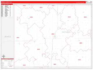 Republic County, KS RedLine style ZIP Code wall map