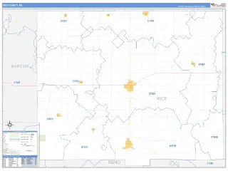 Rice County, KS Business Reference style ZIP Code wall map