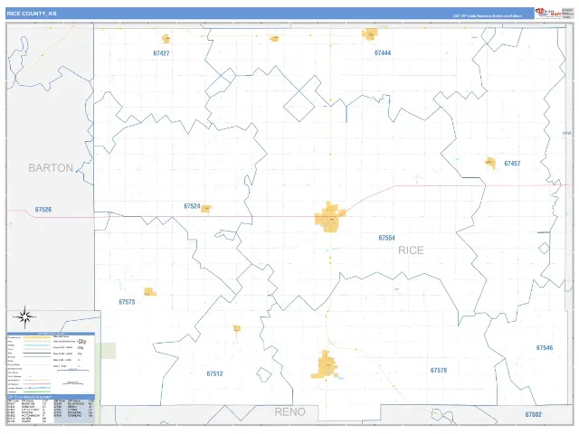 Rice County, KS ZIP Code Wall Map, Business Reference style