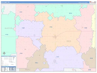 Rice County, KS ColorCast style ZIP Code wall map