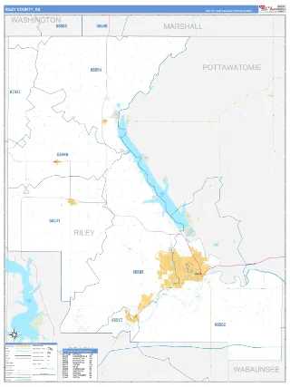 Riley County, KS Business Reference style ZIP Code wall map