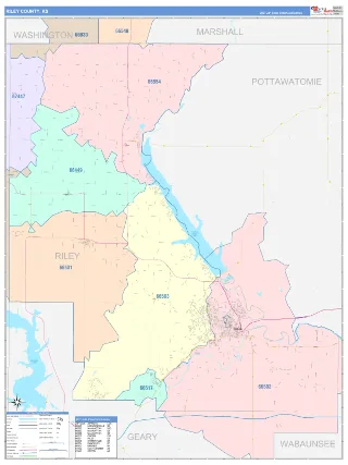 Riley County, KS ColorCast style ZIP Code wall map