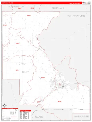 Riley County, KS RedLine style ZIP Code wall map