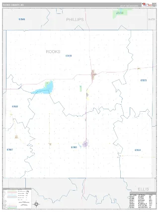 Rooks County, KS Classic style ZIP Code wall map