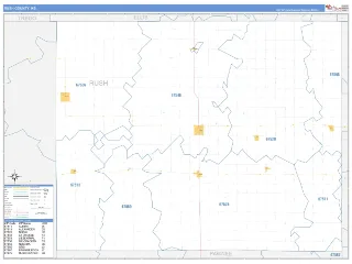 Rush County, KS Business Reference style ZIP Code wall map