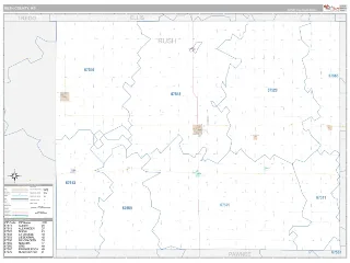 Rush County, KS Classic style ZIP Code wall map