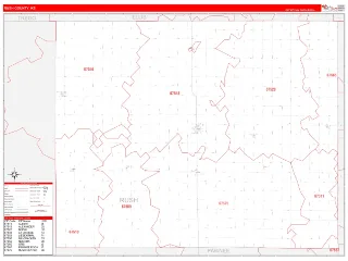 Rush County, KS RedLine style ZIP Code wall map