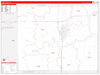 Saline County, KS RedLine style ZIP Code wall map
