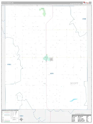 Scott County, KS Classic style ZIP Code wall map