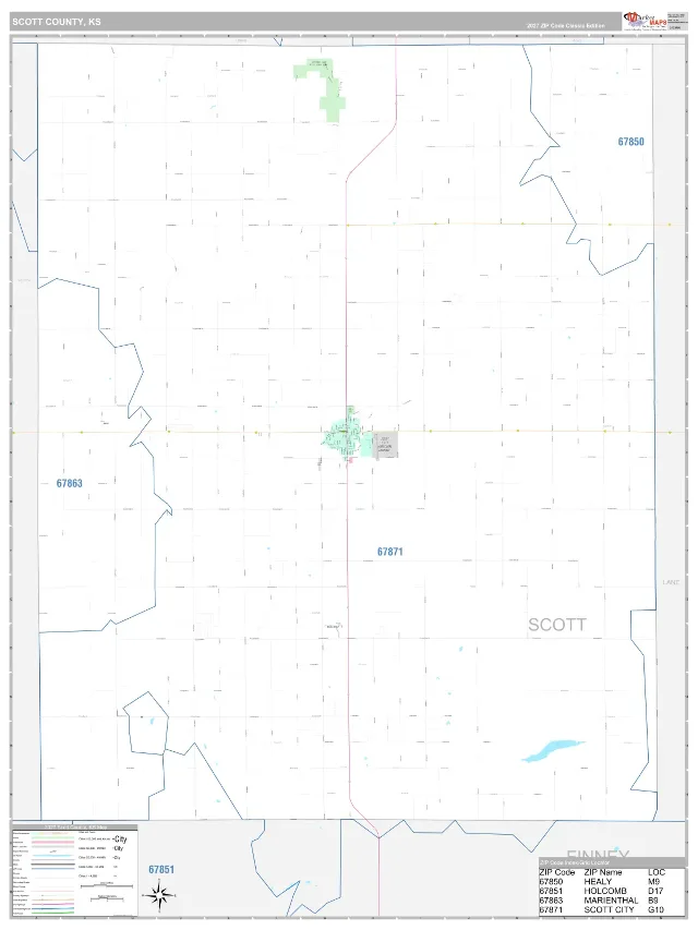 Scott County, KS ZIP Code Wall Map, Classic style