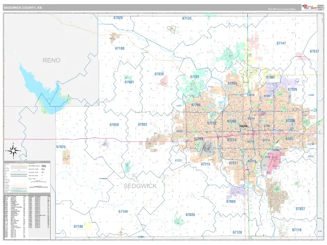 Sedgwick County, KS ZIP Code Wall Map, Classic style