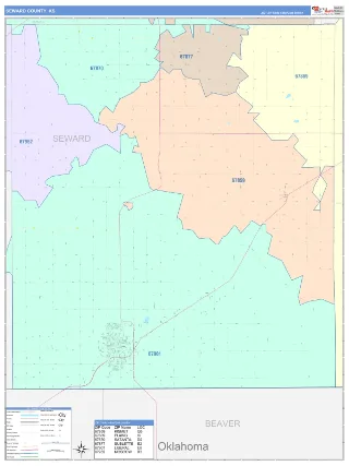 Seward County, KS ColorCast style ZIP Code wall map