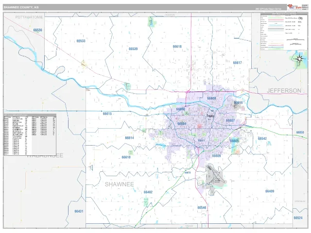Shawnee County, KS ZIP Code Wall Map, Classic style