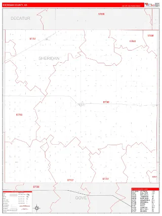 Sheridan County, KS RedLine style ZIP Code wall map